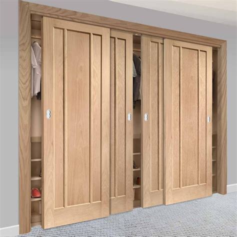 Four Sliding Maximal Wardrobe Doors And Frame Kit Worcester Oak 3 Panel