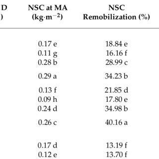 Non Structural Carbohydrates NSC Remobilization And NSC Per Spikelet