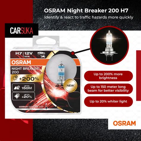 Osram Night Breaker 200 (H7) Headlamp Low Beam Car Bulb (set of two ...