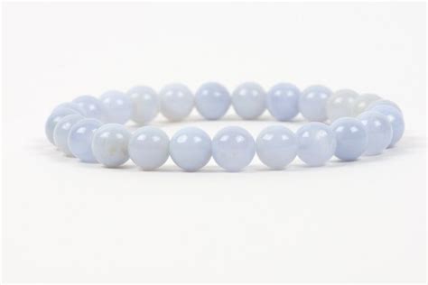 Chalcedony Bracelet Blue Chalcedony 8mm Beads Handmade Gemstone