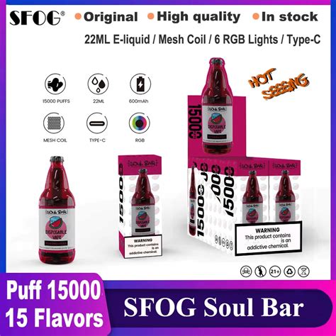 Sfog Disposable Cartridge Vape 15000 Puffs 22ml Pods 6 Rgb Lights