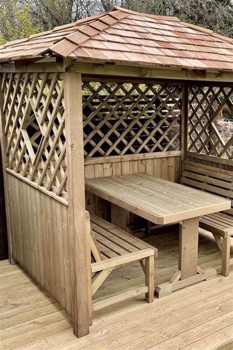 Wooden Garden Arbour Cedar Shingles Trellis Outdoor Seating Wooden