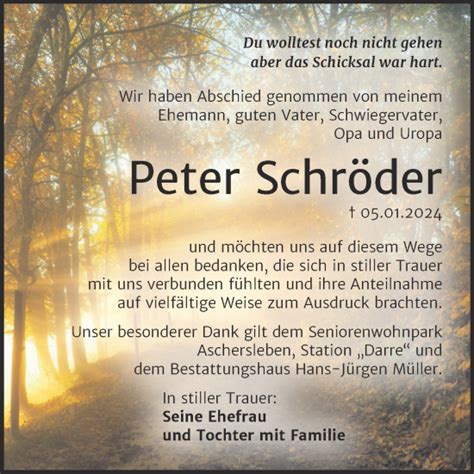 Traueranzeigen von Peter Schröder abschied nehmen de