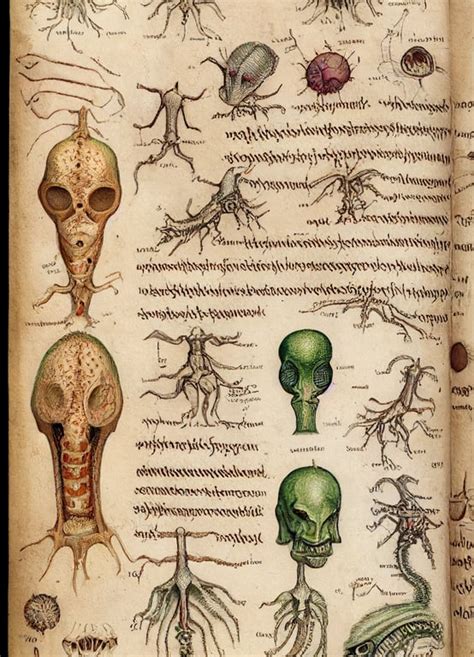 Prompthunt Voynich Manuscript Depicting Alien Anatomy Extreme Detail