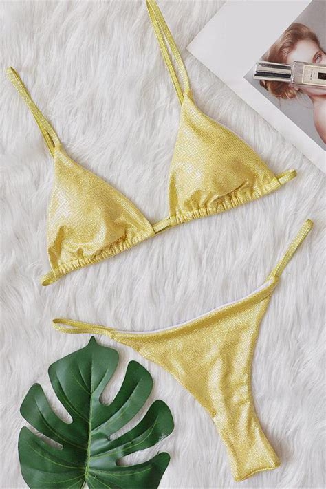 Sexy 2pc Yellow Thong Bikini With Gemstones Amiclubwear