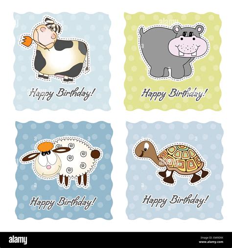 birthday card set with animals Stock Vector Image & Art - Alamy