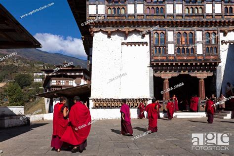 Monks In Trongsa Dzong Trongsa Bhutan Asia Stock Photo Picture And