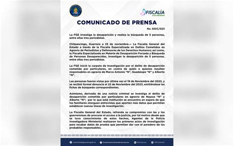 Guerrero Fge Investiga Desaparición De 3 Periodistas Y Sus Familiares Aristegui Noticias