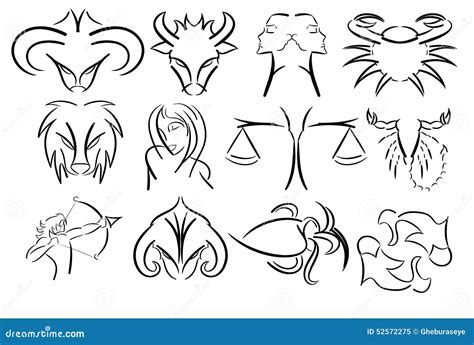 Set of Artistic Zodiac Signs Isolated in Black Stock Illustration ...