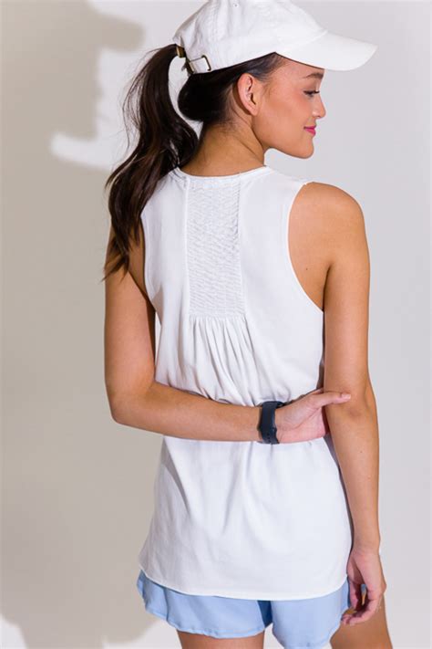 Shirred Detail Knit Tank White New Arrivals The Blue Door Boutique