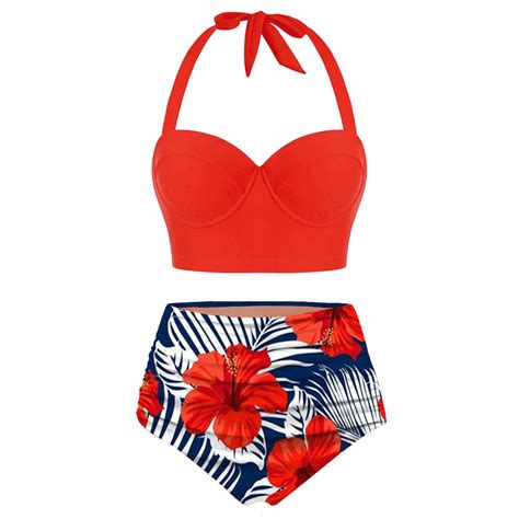 Ywdj Plus Size Swimsuit For Women 2 Piece Bikini High Waisted Halter