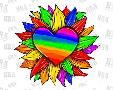 Lgbtq Color Heart And Sunflower Png Sublimation Design Lgbtq Png Tie