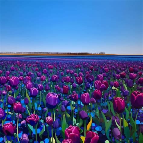 Premium Ai Image Purple Tulips In A Field Of Blue Flowers With A Blue Sky Generative Ai