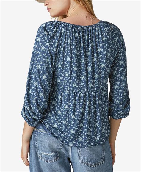 Lucky Brand Womens Floral Print Smocked Top Macys