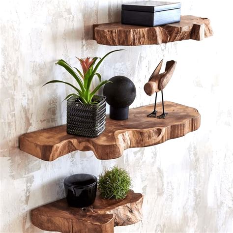 Handmade Live Edge Teak Shelf Natural Curve Artwork Home Organic Floating Shelf