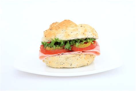Brown Burger Bun Salad Sandwich Stock Photo Image Of Wholegrain