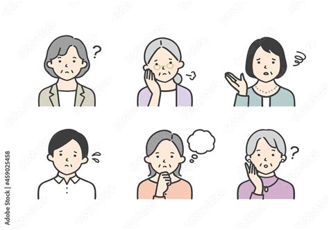 困った表情をしたシニア女性のイラスト素材セット Stock Vector Adobe Stock