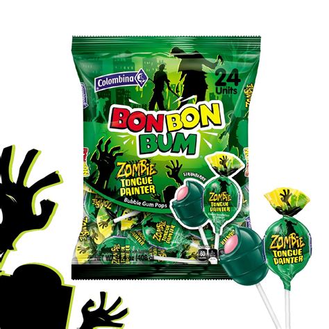 Colombina Bon Bon Bum Lollipops Wbubble Gum Center Zombie Tongue