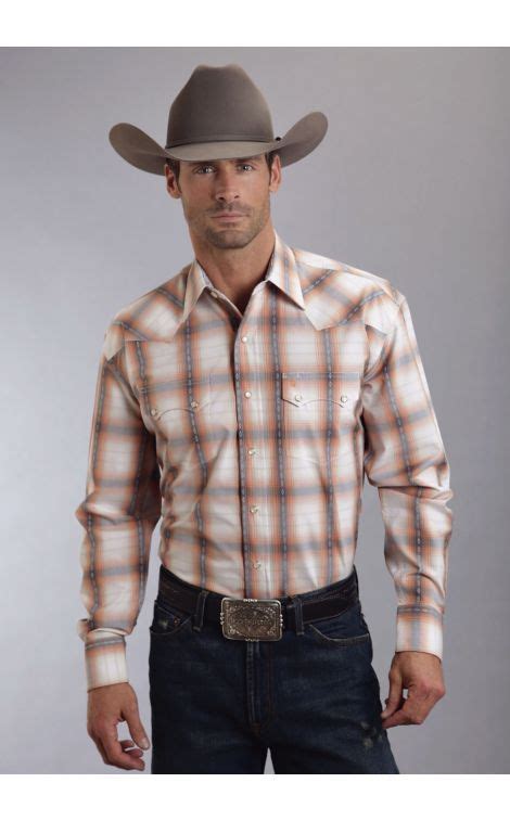 Stetson Orange And Grey Diamond Pattern Plaid Western Shirt Sheplers