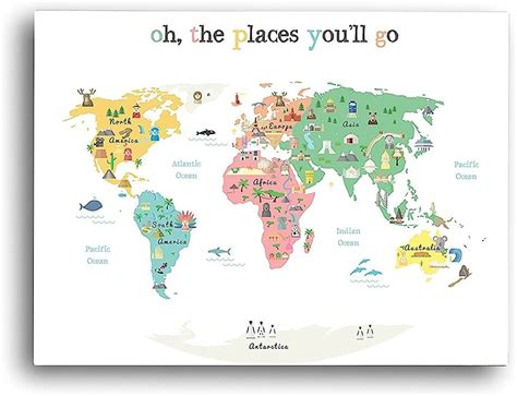 World map Canvas Set of nursery map Kids room canvas Word map canvas World map kids World map ...