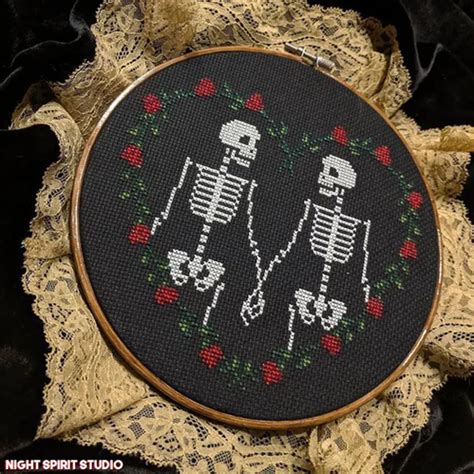 Until We Re Dust Skeleton Couple In Love Gothic Cross Stitch