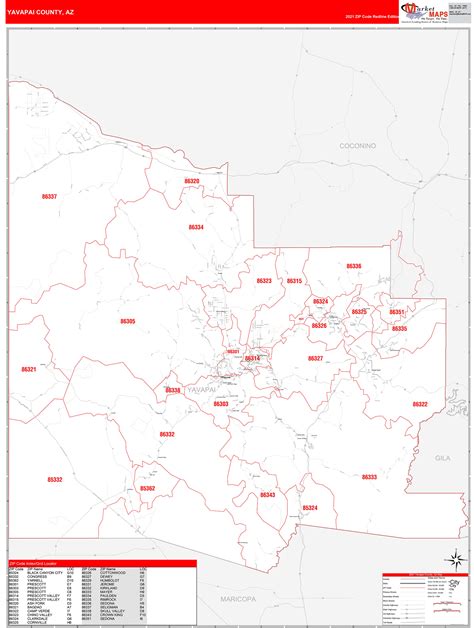 Yavapai County Az Zip Code Wall Map Red Line Style By Marketmaps