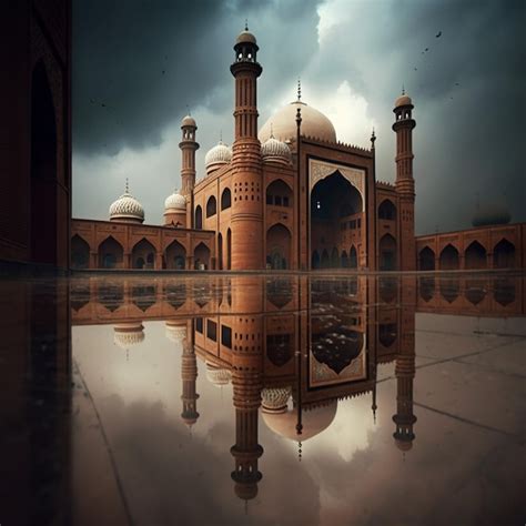 Premium Photo Badshahi Mosque With A Cloudy Sky In The Background