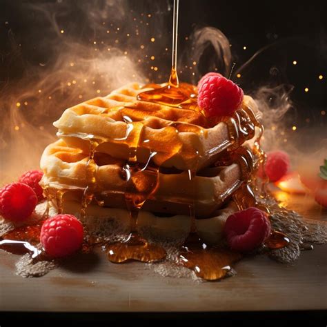 Premium Photo Photo Waffles With Fruit And Maple Syrup On Black