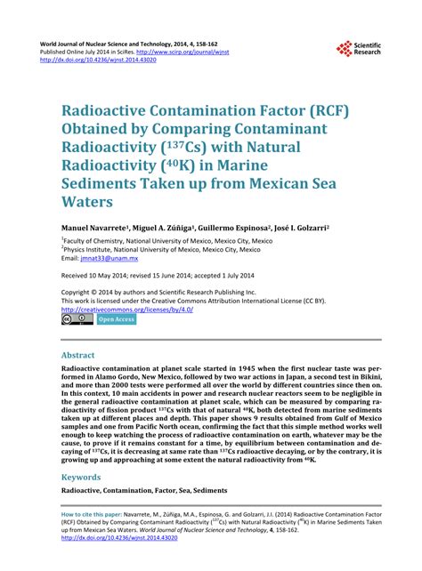 Pdf Radioactive Contamination Factor Rcf Obtained By Comparing