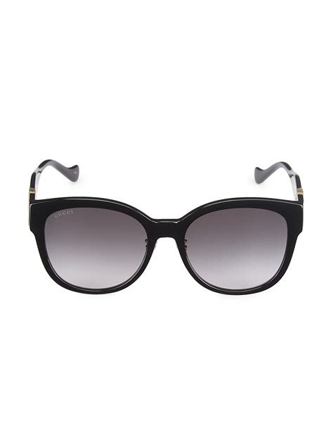 Gucci Women S Mini Running Mm Cat Eye Sunglasses Shiny Solid Black