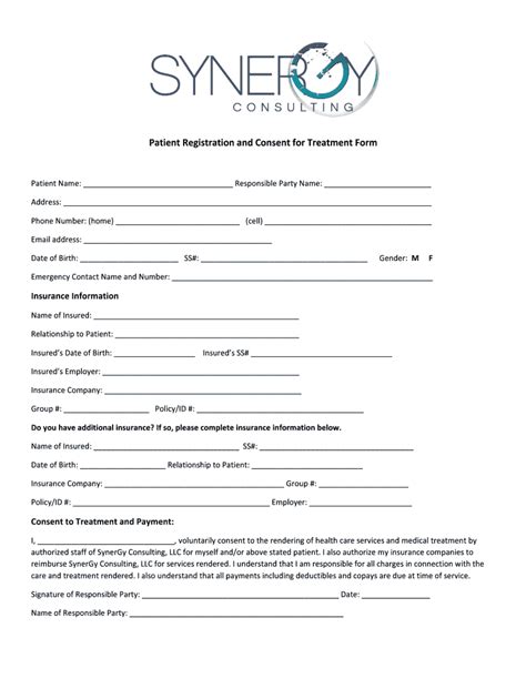 Fillable Online Synergy Patient Registration And Consent For Treatment