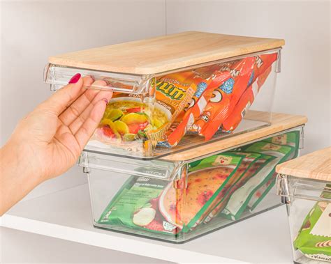 CLEAR STORAGE ORGANIZER WITH WOODEN LID 3 LITER