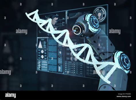 3d Rendering Robotic Hand Work With Dna Helix Stock Photo Alamy