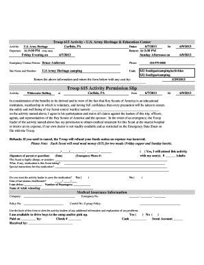 Fillable Online Troop 615 Activity Permission Slip Boy Scout Troop