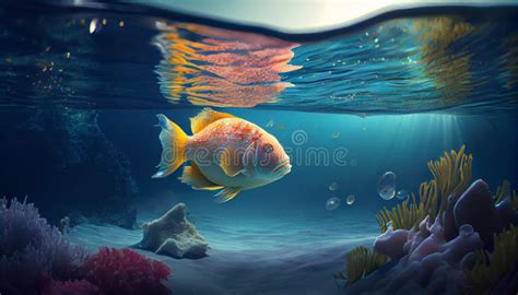 Abstract Sea Life Fish Aquarium Portrait Of Swimming Fish Close Up