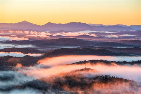 Long Pond Mt Morning Fog Over St Regis Lakes With High Peaks In