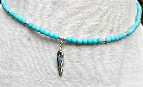 Beaded Turquoise Choker, Boho Beaded Choker, Bohemian Necklace, Boho ...