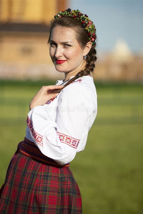 Beautiful Slavic Woman Belarusian Or Ukrainian In National Dress