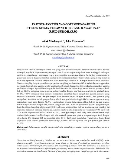Faktor Faktor Yang Mempengaruhi Stress Kerja Perawat Di Ruang Rawat
