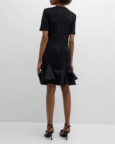 Badgley Mischka Collection Floral Lace Flounce Mini Dress Neiman Marcus