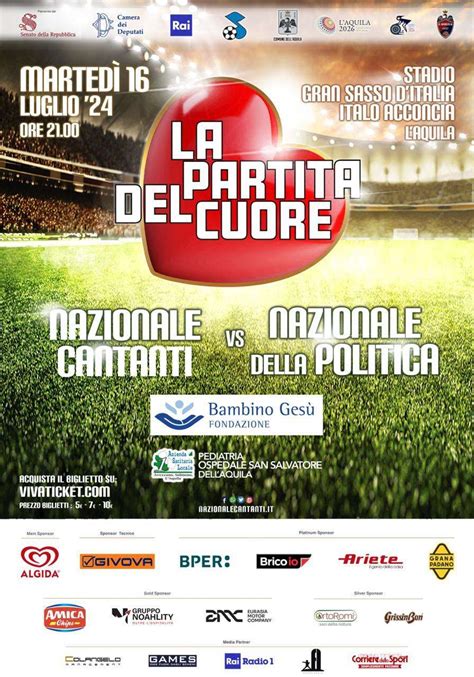 L Aquila Il 16 Luglio La Partita Del Cuore Allo Stadio Fattori