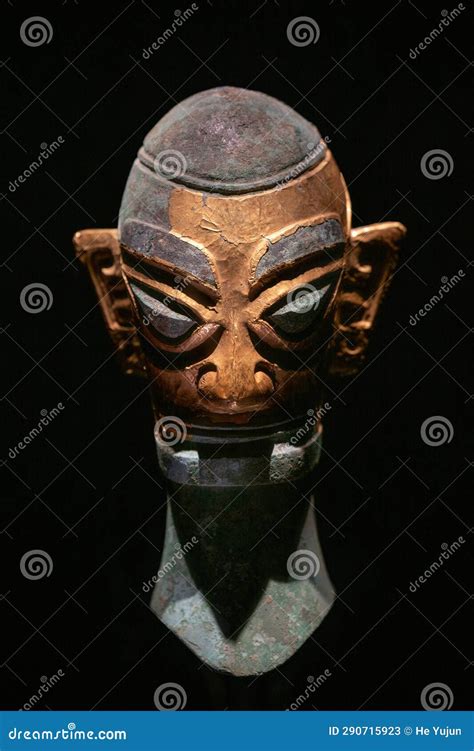 Bronze Gold Face Mask Statue In Sanxingdui Museum Sichuan China