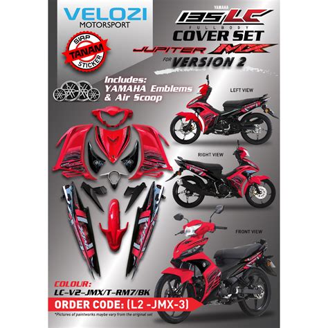 Coverset Yamaha Lc Lc135 V2 Jupiter Mx Red Robot Rm7 Black Merah Hitam