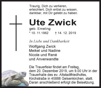 Traueranzeigen Von Ute Zwick Trauer In NRW De