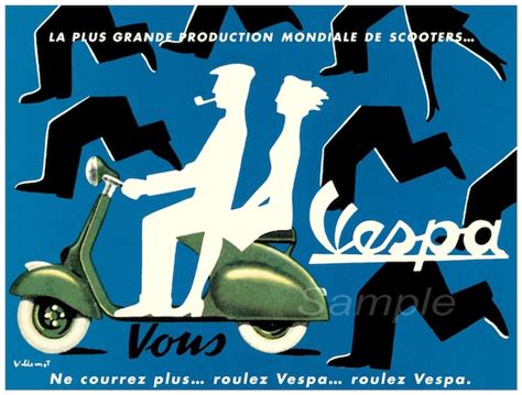 Vintage 1954 Vespa Advertising Poster Print - Etsy