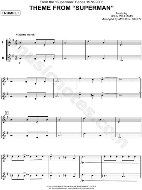 John Williams "Theme from Superman - Trumpet Duet" Sheet Music in G ...