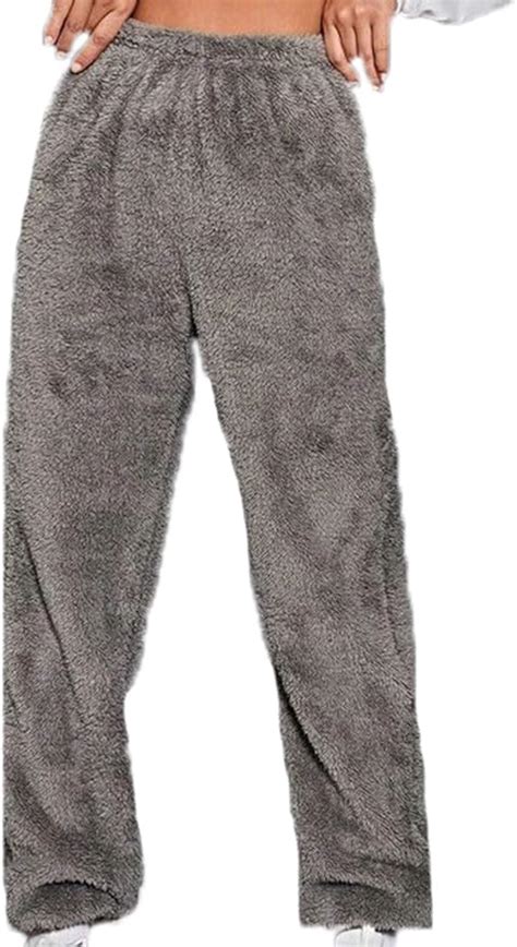 Womens Plush Fuzzy Pajama Pants Soft Lounge Pants Loose Fluffy