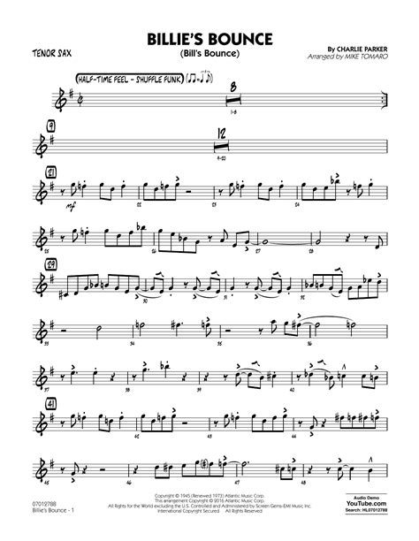 Mike Tomaro Billie S Bounce Tenor Sax Sheet Music For Jazz Ensemble