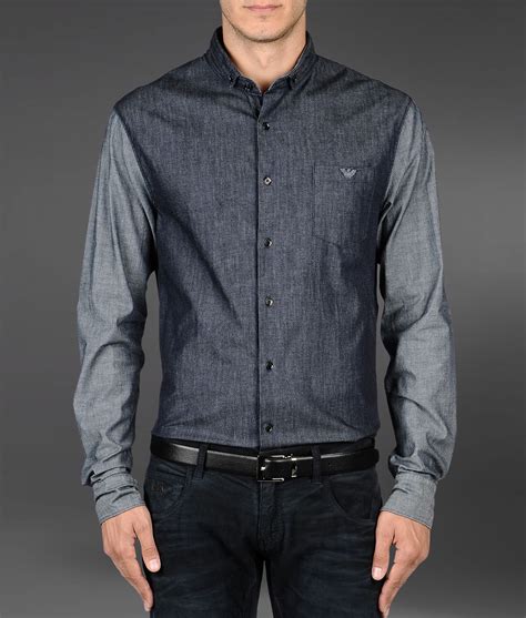 Lyst Emporio Armani Shirt In Denim Effect Cotton In Blue For Men