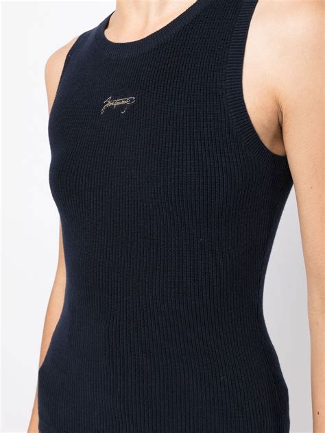 Izzue Embroidered Logo Ribbed Knit Top Farfetch